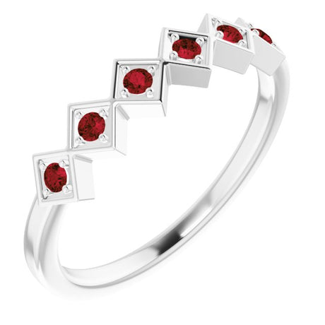 Platinum Round Natural Mozambique Garnet Stackable Ring – 1.75mm Stones