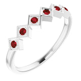 14K Gold Round Natural Mozambique Garnet Stackable Ring – 1.75mm Stones - White Gold