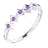 14K Gold Round Natural Amethyst Stackable Ring – 1.75mm Stones - White Gold