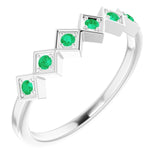 14K Gold Round Natural Emerald Stackable Ring – 1.75mm Stones - White Gold