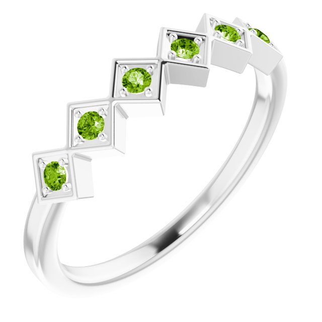 Platinum Round Natural Peridot Stackable Ring – 1.75mm Stones