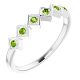 14K Gold Round Natural Peridot Stackable Ring – 1.75mm Stones - White Gold