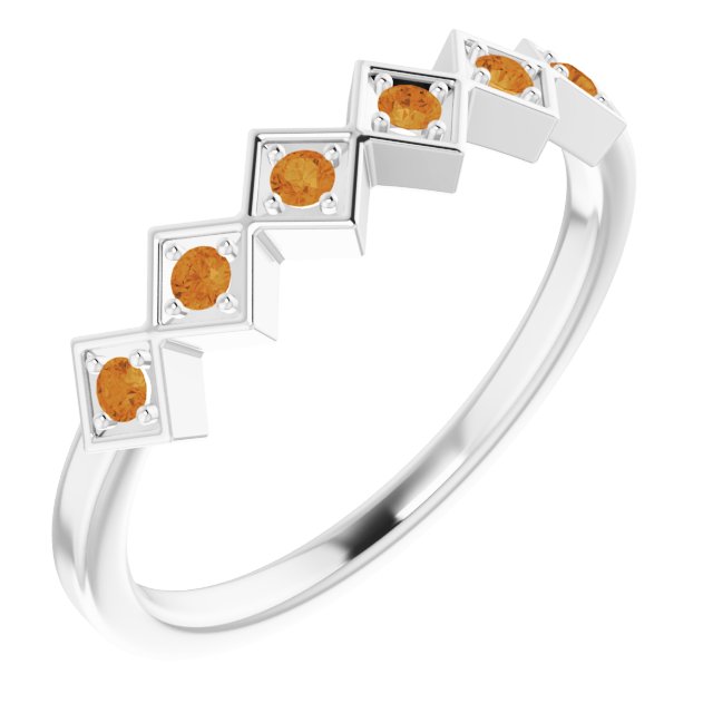14K Gold Round Natural Citrine Stackable Ring - White Gold