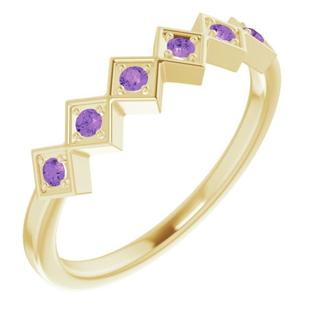 14K Gold Round Natural Amethyst Stackable Ring – 1.75mm Stones - Yellow Gold