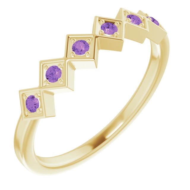 14K Gold Round Natural Amethyst Stackable Ring – 1.75mm Stones - Yellow Gold