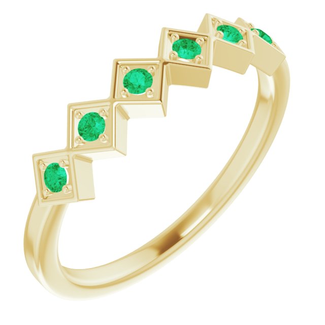 14K Gold Round Natural Emerald Stackable Ring – 1.75mm Stones - Yellow Gold