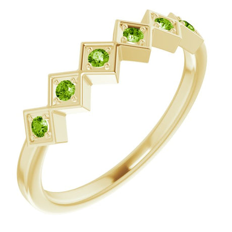 14K Gold Round Natural Peridot Stackable Ring – 1.75mm Stones - Yellow Gold