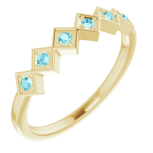 14K Gold Round Natural Blue Zircon Stackable Ring - Yellow Gold
