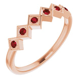 14K Gold Round Natural Mozambique Garnet Stackable Ring – 1.75mm Stones - Rose Gold