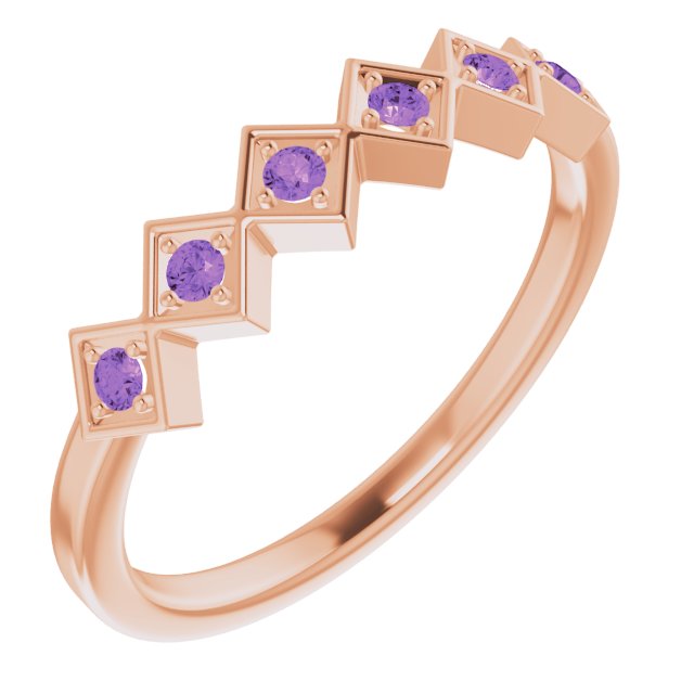 14K Gold Round Natural Amethyst Stackable Ring – 1.75mm Stones - Rose Gold