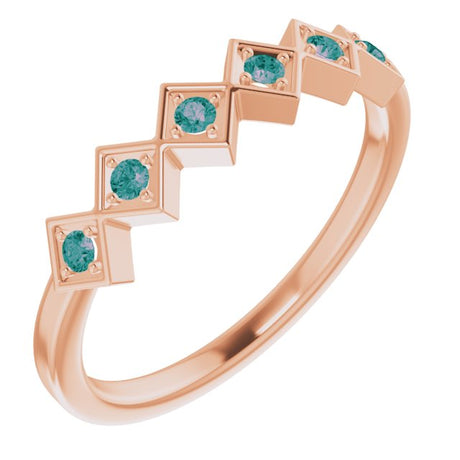 14K Gold Round Natural Alexandrite Stackable Ring - Rose Gold
