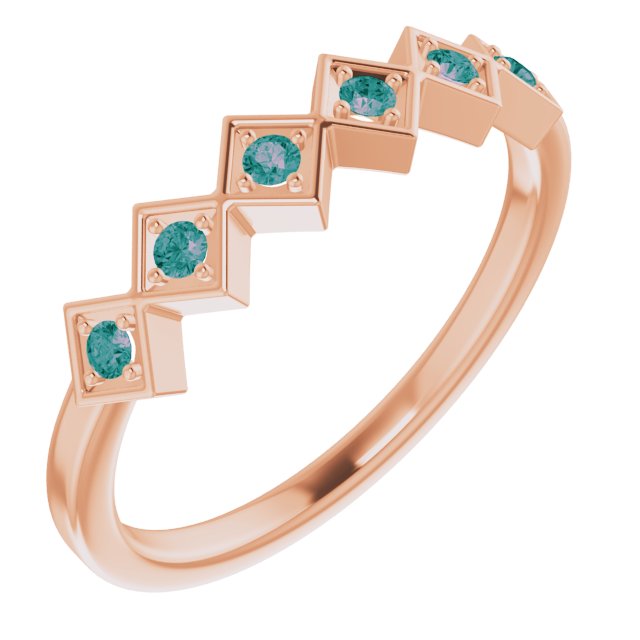 14K Gold Round Natural Alexandrite Stackable Ring - Rose Gold