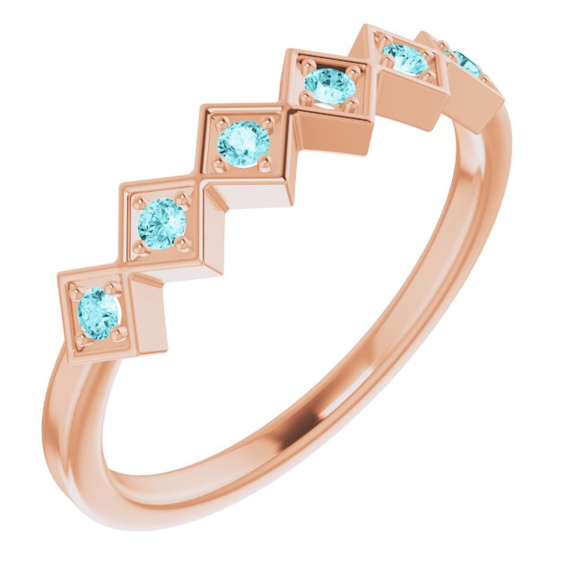 14K Gold Round Natural Blue Zircon Stackable Ring - Rose Gold