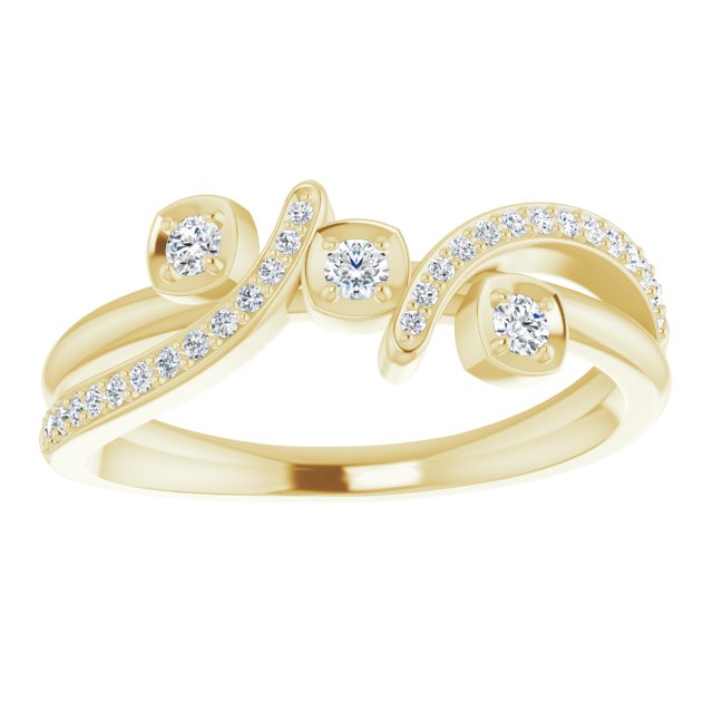 14K Gold Round Natural Diamond Bypass Ring – 2mm Stones - Yellow Gold - view 3