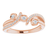 14K Gold Round Natural Diamond Bypass Ring – 2mm Stones - Rose Gold - view 3