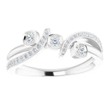 14K Gold Round Natural Diamond Bypass Ring – 2mm Stones - White Gold - view 3