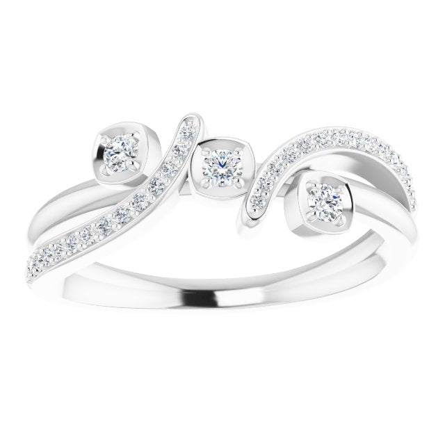 14K Gold Round Natural Diamond Bypass Ring – 2mm Stones - White Gold - view 3
