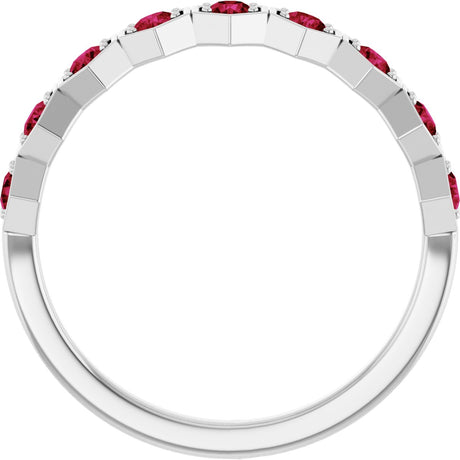 Platinum Round Natural Ruby Stackable Geometric Ring - view 2