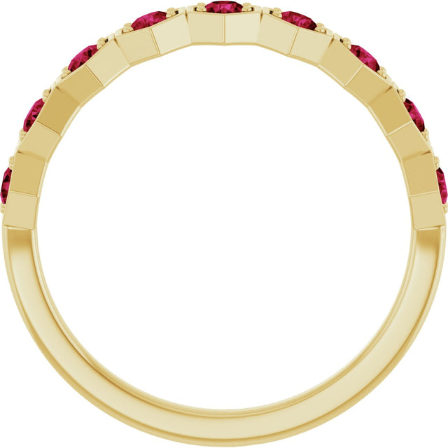14K Gold Round Lab-Grown Ruby Stackable Geometric Ring - Yellow Gold - view 2