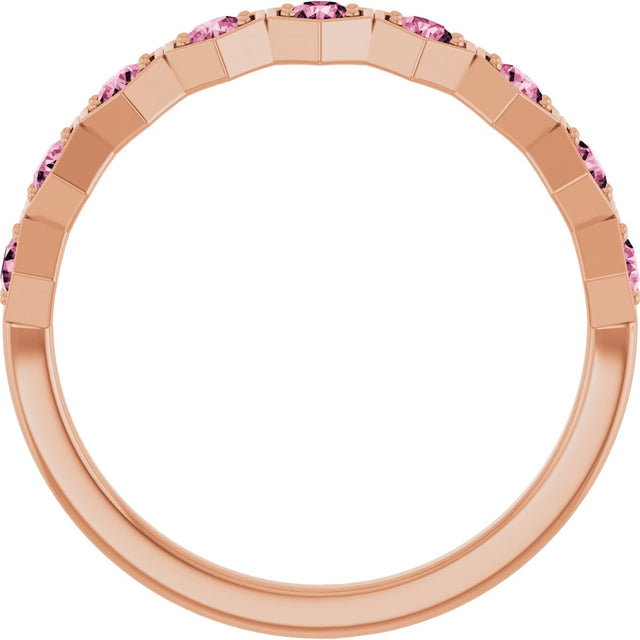 14K Gold Round Natural Pink Tourmaline Stackable Geometric Ring - Rose Gold - view 2
