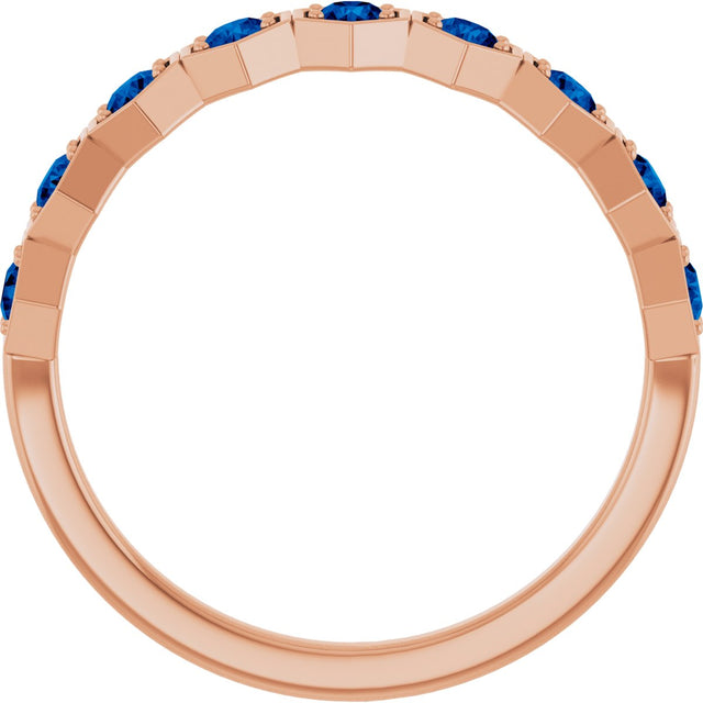 14K Gold Round Lab-Grown Blue Sapphire Stackable Geometric Ring - Rose Gold - view 2