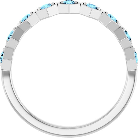 Platinum Round Natural Aquamarine Stackable Geometric Ring - view 2