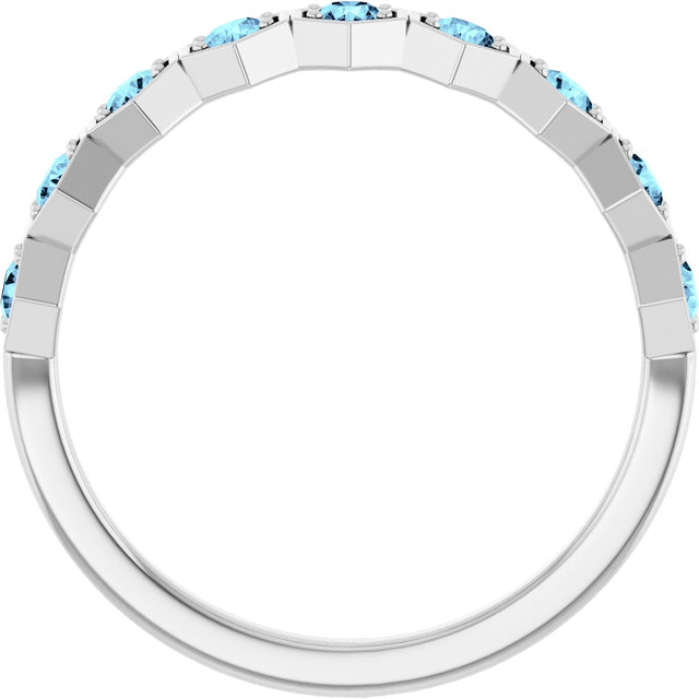 Platinum Round Natural Aquamarine Stackable Geometric Ring - view 2