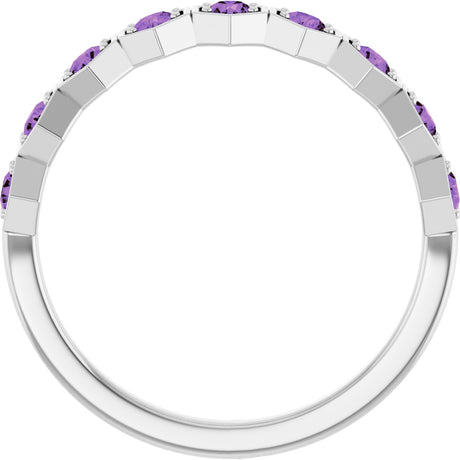 Platinum Round Natural Amethyst Stackable Geometric Ring - view 2