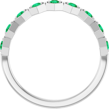 Platinum Round Lab-Grown Emerald Stackable Geometric Ring - view 2