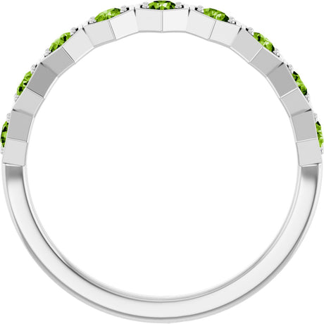 Platinum Round Natural Peridot Stackable Geometric Ring - view 2