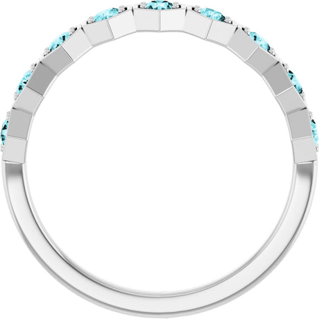 Platinum Round Natural Blue Zircon Stackable Geometric Ring - view 2