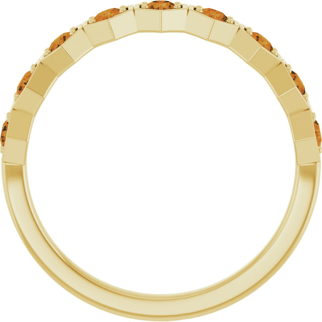 14K Gold Round Natural Citrine Stackable Geometric Ring - Yellow Gold - view 2