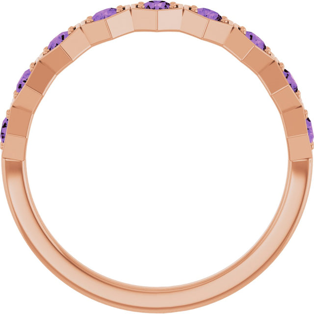 14K Gold Round Natural Amethyst Stackable Geometric Ring - Rose Gold - view 2