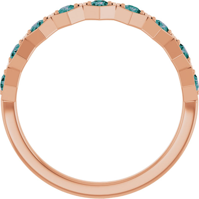 14K Gold Round Lab-Grown Alexandrite Stackable Geometric Ring - Rose Gold - view 3
