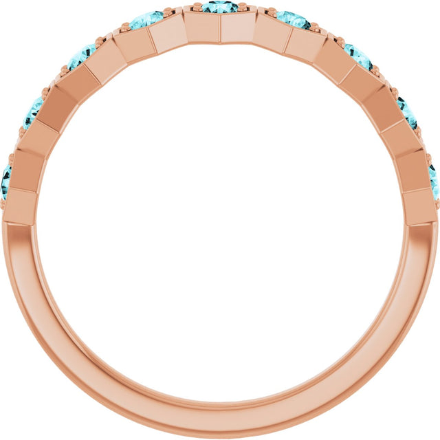 14K Gold Round Natural Blue Zircon Stackable Geometric Ring - Rose Gold - view 2