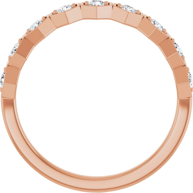 14K Gold Round Natural Diamond Stackable Geometric Ring – 2.2mm Stones - Rose Gold - view 2