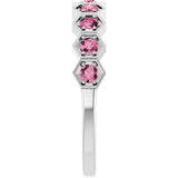 Platinum Round Natural Pink Tourmaline Stackable Geometric Ring - view 4