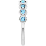 Platinum Round Natural Aquamarine Stackable Geometric Ring - view 4