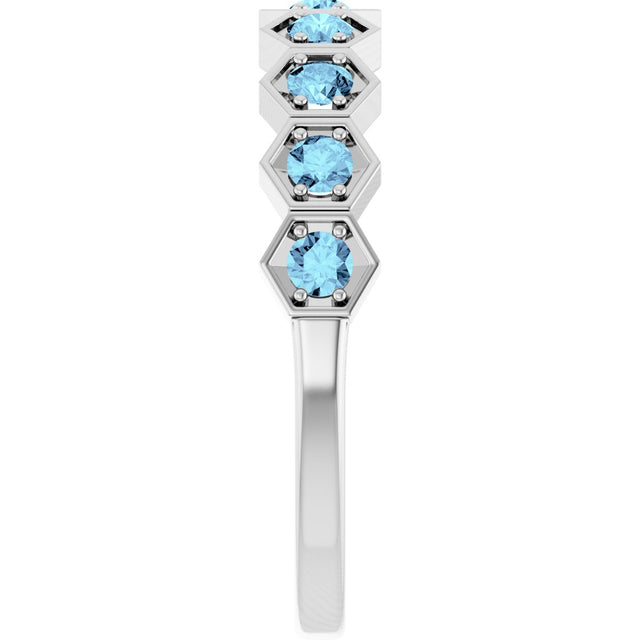 Platinum Round Natural Aquamarine Stackable Geometric Ring - view 4