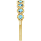 14K Gold Round Natural Aquamarine Stackable Geometric Ring - Yellow Gold - view 4