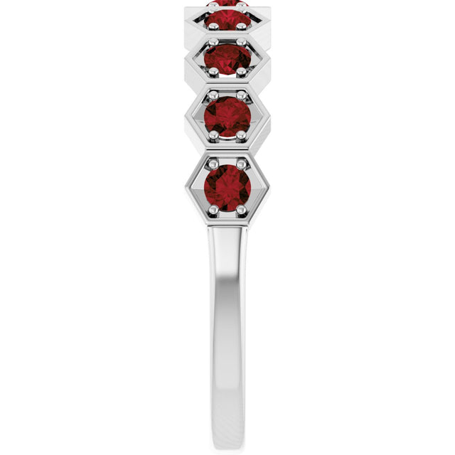 Platinum Round Natural Mozambique Garnet Stackable Geometric Ring - view 4