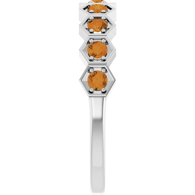 Platinum Round Natural Citrine Stackable Geometric Ring - view 4