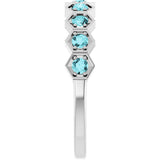 Platinum Round Natural Blue Zircon Stackable Geometric Ring - view 4