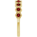 14K Gold Round Natural Mozambique Garnet Stackable Geometric Ring - Yellow Gold - view 4