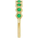 14K Gold Round Natural Emerald Stackable Geometric Ring - Yellow Gold - view 4