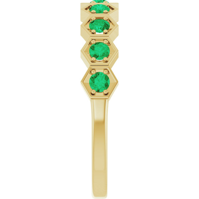 14K Gold Round Natural Emerald Stackable Geometric Ring - Yellow Gold - view 4
