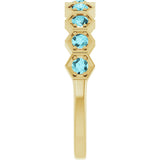 14K Gold Round Natural Blue Zircon Stackable Geometric Ring - Yellow Gold - view 4