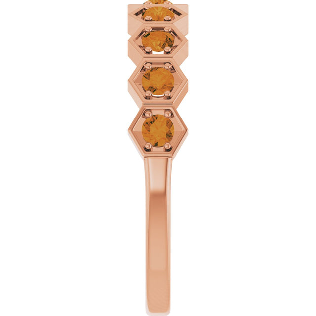 14K Gold Round Natural Citrine Stackable Geometric Ring - Rose Gold - view 4
