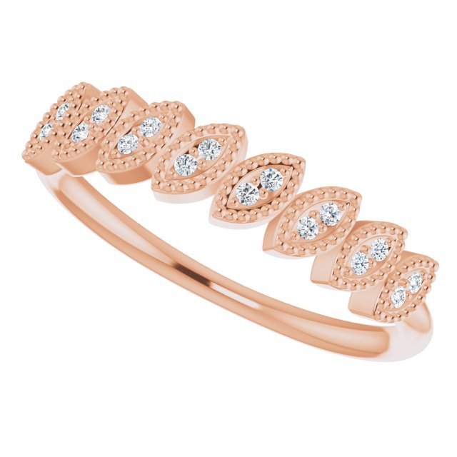 14K Gold Round Natural Diamond Accented Leaf Ring - Rose Gold - view 6