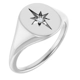 Platinum Round Natural Diamond Oval Starburst Signet Ring